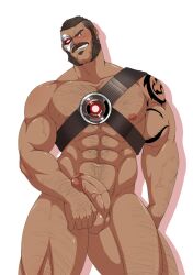 balls bara boner cybernetic_eye erection facial_hair halakadira kano_(mortal_kombat) male male_only mortal_kombat muscles muscular mutton_chops nude penis sideburns solo solo_male