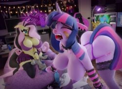 1boy 2girls 3d absurd_res anthro big_breasts blender_(software) comedy digital_media_(artwork) emo equid equine female fluttershy_(mlp) friendship_is_magic funny group hasbro hi_res hooves-art hooves-art_(oc) horn horse humor male male/female mammal my_little_pony pony straight_hair tagme thick_thighs trio twilight_sparkle_(mlp) unicorn