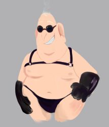 chubby despicable_me dr._nefario gilf half-closed_eyes harness human ivan male_only man_boobs tagme white_hair