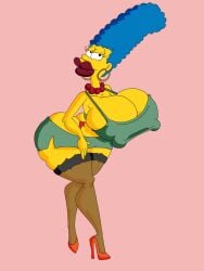 bimbo bimbofication huge_ass huge_breasts hyper_bimbo large_ass large_breasts large_lips marge_simpson maxtlat nipples_visible_through_clothing the_simpsons visible_underwear yellow_body