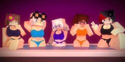 3d 5girls bikini blue_eyes brown_hair ellie_walls_(odysseyellie) female female_only flower_in_hair glasses goth_girl grace_(ender2435) horny_female human human_female humanoid iamcringe irene_cream_(iamcringe) jenny_belle_(slipperyt) looking_at_viewer melanie_thompson_(melinajbt) mine-imator minecraft multicolored_eyes multicolored_hair outside smile swimsuit tagme white_hair