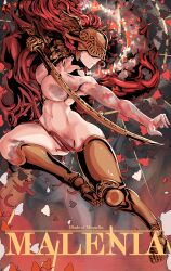 1girls armor big_breasts breasts elden_ring female female_only fromsoftware helmet light-skinned_female light_skin malenia_blade_of_miquella muscular muscular_female red_hair sword thick_thighs