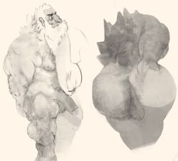 anonymous_artist anus ass ass_focus balls beard belly big_belly big_nose completely_nude cuphead:_the_delicious_last_course cuphead_(game) facing_away feet frown giant glumstone_the_giant hairy hairy_arms hairy_ass hairy_chest hairy_legs humanoid large_ass large_pectorals large_penis long_beard looking_away macro male mineral_fauna mineral_humanoid monochrome multiple_images musclegut muscles muscular_male nipples penis presenting_anus presenting_hindquarters scratching_butt semi-erect solo_focus solo_male spikes spikes_on_back spreading_ass tan_skin thick_eyebrows thick_thighs white_hair