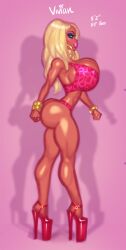 1girls athletic_female barely_clothed bimbo blonde_hair bubble_butt character_profile character_sheet female female_focus female_only high_heels hoop_earrings huge_breasts platform_heels side_view theofficialpit vivian_(theofficialpit) vivian_whiteside_(slutwr1ter) voluptuous