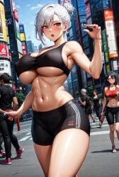 1girls 2023 ai_generated ai_hands anime_nose background_mutant cityscape curvaceous curvy_body curvy_female curvy_figure female_focus female_only gym_uniform jogging marathon seductive_look sports_bra stable_diffusion voluptuous voluptuous_female