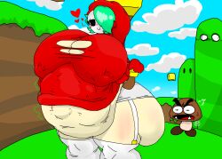 after_vore belly_bulge belly_squish blush digestion digestion_noises fat_ass fatal_vore ghg121 giant_belly giant_breasts goomba hair_over_one_eye huge_ass huge_belly light-skinned_female light_skin mario_(series) post_vore shy_gal shy_gal_red squished_breasts super_mario_bros. thick_ass thick_thighs vore vore_belly weight_gain