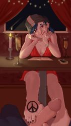 black_nails blue_hair feet footjob lemonade_ghost looking_at_viewer piercings pink_eyes pokies quinn_(lemonade_ghost) valentine's_day