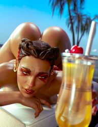 1girls 3d apex_legends ass_up big_ass big_breasts braided_hair braided_twintails breasts choker cocktail dark-skinned_female drink face_down_ass_up female large_ass latina loba_(apex_legends) milapone nude nude_female reaching_for_object reaching_out respawn_entertainment solo tattoo thick_thighs top-down_bottom-up tropical_drink