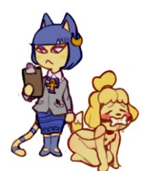 2girls :< animal_crossing ankha anthro canine duo feline female female_only foursnail isabelle_(animal_crossing) lowres multiple_girls nintendo