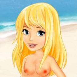 beach blonde blonde_female blonde_hair blue_eyes breasts breasts_exposed lego lego_friends naked naked_female nude nude_female sand small_breasts smile stephanie_(lego_friends) stephanie_hartley summer wavy_hair