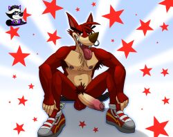 1boy anthro armpit_hair atlus balls body_hair bottomwear canid canine canis clothing decker_(go!_go!_hypergrind) erection facial_piercing fingers footwear foreskin fur furry furry_only genital_piercing genitals go!_go!_hypergrind hair male male_only mammal nipple_piercing nipples nose_piercing nose_ring penis penis_piercing piercing pubes pubic_hair punk raven2dx red_body red_eyes red_fur red_hair ring_piercing sega semi-erect sharp_teeth shoes shorts skateboard smile socks solo solo_male spread_legs spreading squatting tan_body tan_fur teeth testicles tongue tongue_out video_game wolf yellow_eyes