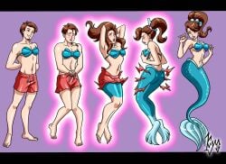 aquata ariel's_sisters ass_expansion blue_tail body_modification bra breast_expansion breasts brown_hair disney female gender_transformation hair_growth kyo-domesticfucker large_breasts mermaid mermaid_transformation mtf_transformation navel personality_change ponytail species_transformation the_little_mermaid transformation transformation_sequence