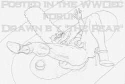 1girls big_breasts fingering high_heels latex latex_gloves long_gloves lowres marge_simpson masturbation milf rug sketch solo solo_female the_fear the_simpsons uncensored watermark wet wet_pussy