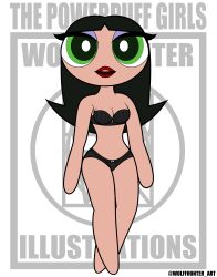 bra breasts buttercup_(powerpuff_girls) female girl lipstick looking_at_viewer nipples panties powerpuff_girls pussy solo wolffhunter_art