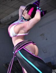 1girls 3d armpit armpits ass ass_focus big_ass big_breasts breasts bubble_ass bubble_butt capcom dat_ass fat_ass female female_only hair_drills juri_han pink_hair rude_frog solo street_fighter street_fighter_6 thick_thighs thong wide_hips