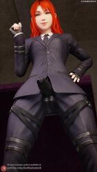 3d cissnei clothed darkbahamuth femdom final_fantasy final_fantasy_vii looking_at_viewer looking_down petite redhead strap-on strap-on_over_clothes submissive_pov suit taker_pov teenager