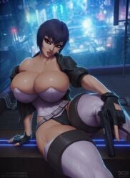 1girls barretxiii breasts cleavage female female_only ghost_in_the_shell huge_breasts kusanagi_motoko solo thick_thighs thighhighs