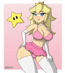 azurexarts bedroom_eyes bikini bra choker eyeliner female female_only gloves mario_(series) miniskirt nintendo princess_peach star super_mario_bros. thick_thighs thighhighs