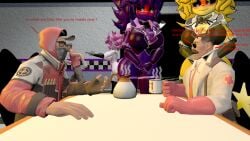 3d 3d_(artwork) cally3d clazzey cryptiacurves fazclaire's_nightclub fexa fexa_(cryptia) five_nights_at_freddy's fnaf foxy_(cally3d) foxy_(fnaf) freddy_(fnaf) fredina's_nightclub fredina_(cally3d) frenni_(cryptia) frenni_fazclaire golden_freddy golden_freddy_(fnaf) golden_fredina_(cally3d) medic_(team_fortress_2) official_alternate_costume scottgames scout_(team_fortress_2) shadow_fredina_(cally3d) sniper_(team_fortress_2) team_fortress_2 type_0 type_1