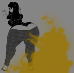 1girls 2021 ass ass_cleavage backboob big_ass bottom_heavy butt_crack clothed fart fart_cloud female huge_ass monochrome mrwastemaster original_character plaid solo solo_female wasteblast_(mrwastemaster)