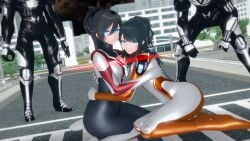 2girls 3d defeated defeated_heroine female female_only hugging minato_asahi_(grigio) rule_63 ultraman_(franchise) ultraman_orb ultrawoman_grigio