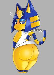 1girls animal_crossing ankha ankha_(animal_crossing) annoyed_expression anthro ass back big_ass bottom_heavy clothed clothing felid felid_humanoid female female_only fur furry furry_only looking_back mendelartz nintendo partially_clothed short_hair shortstack solo tail thick_thighs wide_hips