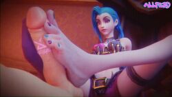 1boy 1girls 3d 3d_(artwork) allfs3d animated edit feet footjob footjob_with_legwear jinx_(league_of_legends) league_of_legends loop toes