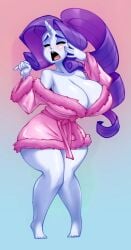 alternate_species animal_humanoid big_breasts bigdad blush breasts cleavage closed_eyes clothed clothing curvy_figure equid equid_humanoid equine female friendship_is_magic hair hasbro horn huge_breasts humanized humanoid humanoidized long_hair mammal mammal_humanoid my_little_pony open_mouth ponytail purple_hair rarity_(mlp) robe simple_background solo standing thick_thighs unicorn unicorn_humanoid voluptuous white_body wide_hips