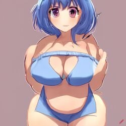 ai_generated bikini blue blue_bikini blue_hair cossia pregnant purple_eyes