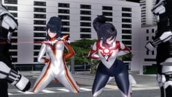 2girls 3d defeated defeated_heroine female female_only minato_asahi_(grigio) rule_63 ultraman_(franchise) ultraman_orb ultrawoman_grigio