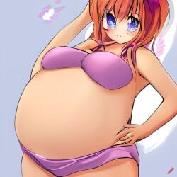 ai_generated bikini blue_eyes cossia large_eyes orange_hair pregnant