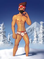 1boy comfy_chomps fortnite male_only muscular muscular_male outdoors outside snow solo solo_male underwear underwear_only