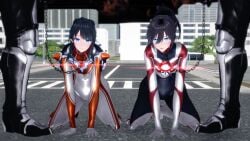 2girls 3d defeated defeated_heroine female female_only minato_asahi_(grigio) rule_63 ultraman_(franchise) ultraman_orb ultrawoman_grigio