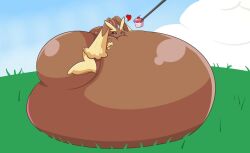 big_belly fat feeding food generation_4_pokemon lopunny lying_on_stomach massive_belly obese obese_female overweight_female pokemon pokemon_(species) pokemon_amie pokepuff ticki weight_gain