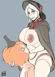 1futa balls big_balls big_breasts big_penis bloodborne clothing cum cum_in_food cum_inside doll doll_joints ejaculation erect_penis erection food food_penetration fromsoftware fucking_pumpkin futa_only futanari green_eyes huge_breasts huge_cock humanoid improvised_sex_toy light-skinned_futanari light_skin masturbation nipples nude penetration penis plain_doll pumpkin solo solo_futa standing thick_penis thick_thighs thighs vein veiny_penis wide_hips zestysauce