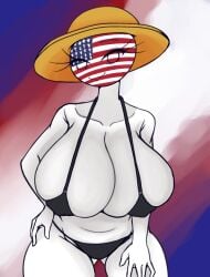 1girls america big_breasts bikini breasts clothing countryhumans countryhumans_girl female_only hat redcosmos simple_background solo united_states_of_america_(countryhumans) white_body white_skin