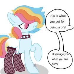 1girls abdl beetlebonez brat diaper diaper_fetish diaper_only diapersitting english_text female female_only my_little_pony peeing sissy solo text