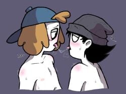 anthro black_hair blonde_hair gay kissing robert_(srpelo) ross_(srpelo) saliva saliva_on_tongue saliva_string simple_background sobakasen spooky_month sr_pelo sweaty sweaty_body teen_boy the_hatzgang tongue tongue_out unclothed yaoi