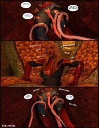 1girls absorption_vore blonde_female blonde_hair bodysuit captain_marvel captured_heroine carol_danvers choke_hold choking clothed clothes comic costume daz3d daz_studio eaten_then_fucked elmeistro helpless heroine heroine_in_trouble marvel marvel_comics monster overpowered pussy_rub rape restrained story superhero superheroine teasing tentacle tentacle_grab tentacle_monster tentacle_penetration tentacle_rape tentacle_sex text text_bubble tight_clothing