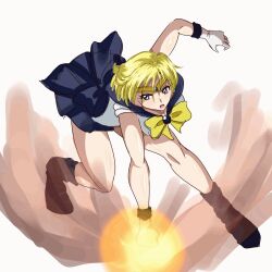 animated ass bishoujo_senshi_sailor_moon blonde_hair blue_eyes blue_skirt blush breasts clothing female gloves haruka_tenou highres large_breasts m.i.y medium_breasts miniskirt nipples open_mouth sailor_senshi_uniform sailor_uranus short_hair skirt solo tiara white_gloves