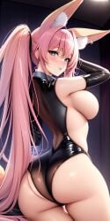 1girls ai_generated ass big_breasts blue_eyes breasts clothed_female dommy_mommy female female_only femdom fox_ears kitsune latex latex_gloves latex_suit pink_hair pinkeiru_(vtuber) sideboob thick_ass thick_thighs twintails virtual_youtuber vtuber white_skin