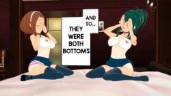 2girls 3d adult_swim both_bottoms eight69 female female_deku female_only izuku_midoriya my_hero_academia ochako_uraraka rule_63 toonami yuri