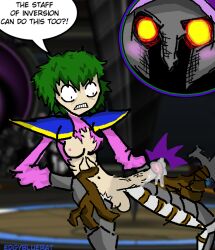 1futa adventurequest_worlds aqw aqworlds areolae armor artix_entertainment balls big_penis blush breasts broken_armor cartoony clothed clothing comedy dialogue digital_art digital_drawing_(artwork) digital_media_(artwork) edgybluerat erection escherion eyes_wide_open futa_only futanari futanari_transformation glowing_eyes green_hair helmet human implied_transformation leaking leaking_precum light-skinned_futanari light_skin long_penis magic_penis mostly_clothed nipples one_breast_out original_character penis pink_shirt ripped_clothing solo speech_bubble veiny_penis