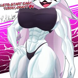 1girls abs anthro avian biceps big_breasts breasts busty crop_top demon demon_girl dialogue female female_only hand_on_hip helluva_boss huge_breasts large_breasts milf mother mrmelted muscular muscular_female panties smile solo stella_(helluva_boss) swan text thick_thighs thunder_thighs wide_hips