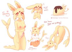 anthro ass blonde_hair blouse bottomwear breasts clothed clothing dessert eeveelution espeon food fur generation_2_pokemon genitals hair herm hi_res inosagi intersex nintendo nude penis pokemon pokemon_(species) pudding pussy skirt solo topwear yellow_body yellow_fur yoga