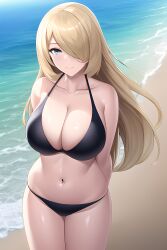 ai_generated blonde_hair breasts cynthia_(pokemon) dumi female female_only nai_diffusion nintendo pokemon pokemon_champion solo stable_diffusion swimsuit