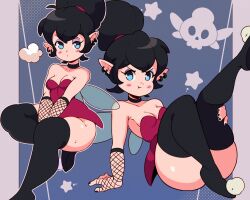 1girls :t adorable baby_face black_hair black_legwear blue_eyes blush cheek_spots choker cute cute_face disney dress earrings fairy fairy_wings female female_only fishnet_armwear fishnets goth hi_res legwear long_hair looking_at_viewer makeup peter_pan_(disney) pointy_ears pout solo thick_thighs tiaramisstsu tied_hair tinker_bell