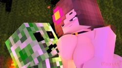 1boy 1girls 3d awkward big_breasts bisexual bisexual_female blue_eyes brown_hair collar creeper_(minecraft) erect_nipples female flower_in_hair forest horny_female human_female humanoid imminent_sex jenny_belle_(slipperyt) looking_at_partner male maxyda mine-imator minecraft monster nude_female outside smile tagme