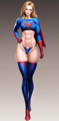 1girls ai_generated alien alien_girl alien_humanoid big_breasts blonde_hair boots breasts cape curvy curvy_female curvy_figure dc dc_comics female female_only kara_zor-el kryptonian light-skinned_female solo solo_female straight_hair string string_bikini supergirl superheroine superman_(series) thick_thighs wide_hips