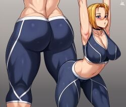 1girls absurdres ass big_ass big_breasts blonde_hair breasts cammy_stretch cammy_white clothed dat_ass female female_only fully_clothed jmg light-skinned_female solo street_fighter street_fighter_6 stretching thick_thighs